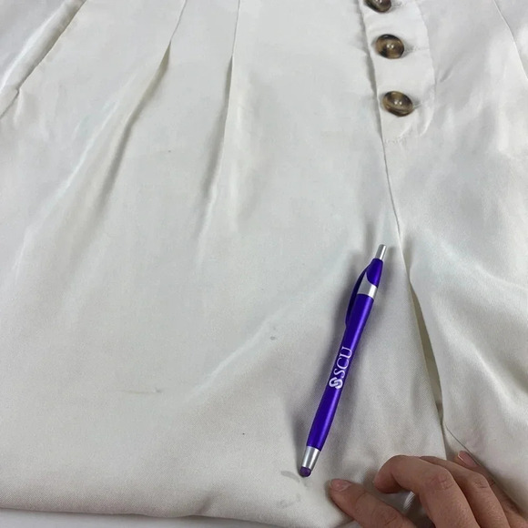 White contemporary high waist button fly wide pull on leg pants sz Extra large - Picture 10 of 17